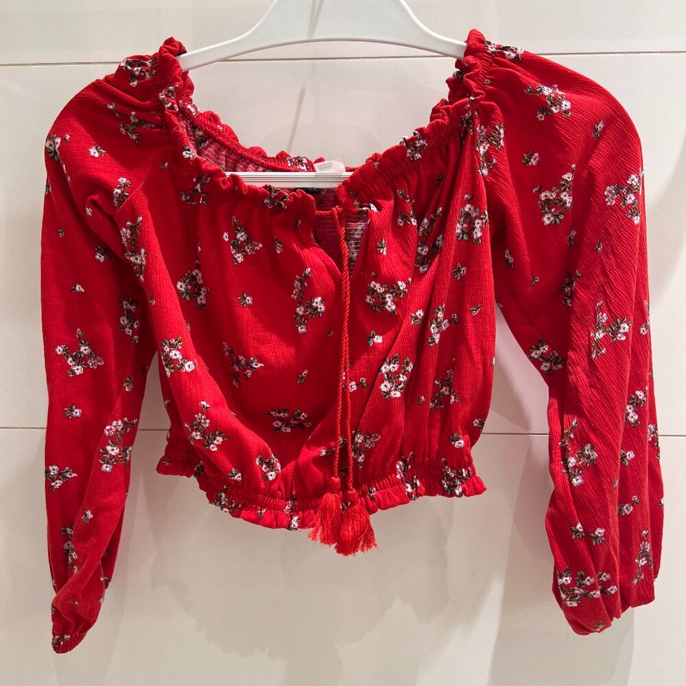 H&M Divided Red Floral Off Shoulder Top